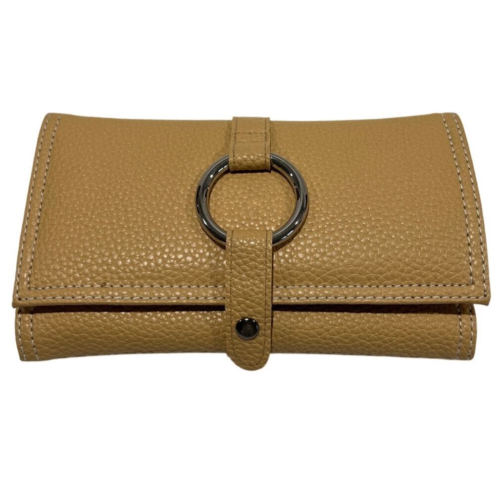 Unbranded Trifold Tan and Silver Ring Travel Jewelry Organizer Faux Leather